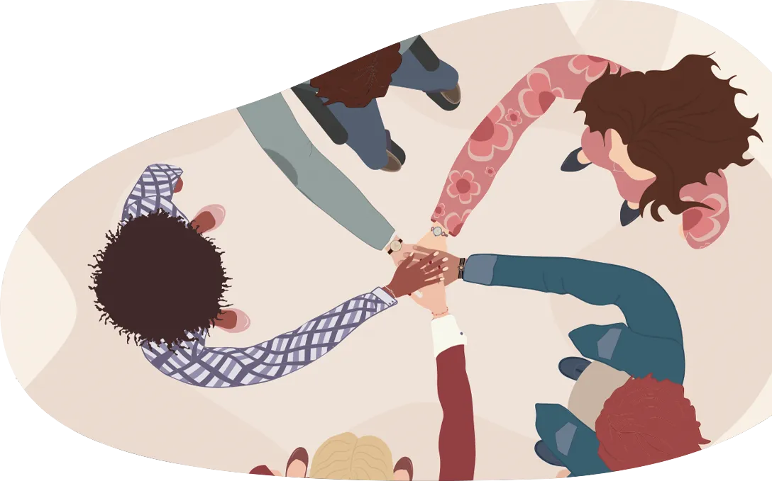 Eine Gruppe Menschen, die sich an den Händen fasst